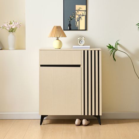 Meuble à chaussures 75x35x90cm - Avec 2 portes et 1 tiroir - Avec étagères réglables - MDF - Naturel (1/5)