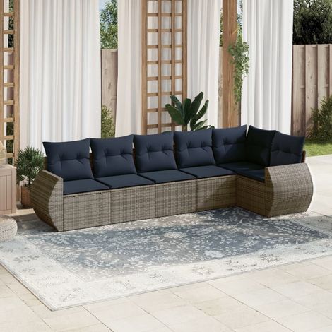vidaXL Ensemble de canapé de jardin 6 pcs avec coussins gris résine tressée (1/5)