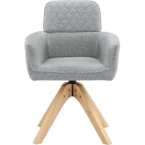 Lot de 2 chaises pivotantes de salle à manger en tissu gris, dossier capitonné, accoudoirs arrondis, base en bois, style wabi-sabi pour cuisine ouverte et bureau, CHICFURN (1/5)