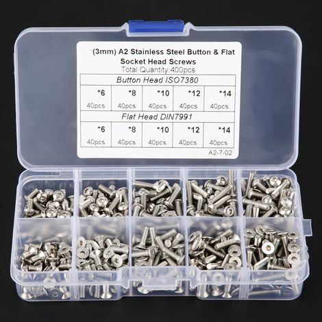 400-teiliges Set M3 304 Edelstahl-Innensechskantschrauben (Linsen- und Flachkopf) mit Box (1/5)