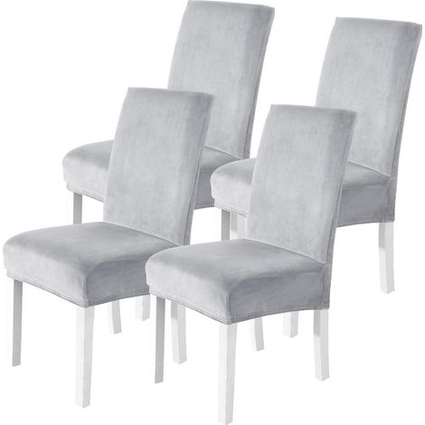 Stuhlhussen Samt 4er Set, Stretch, Kratzfest, Waschbar, Silber-Grau (1/5)