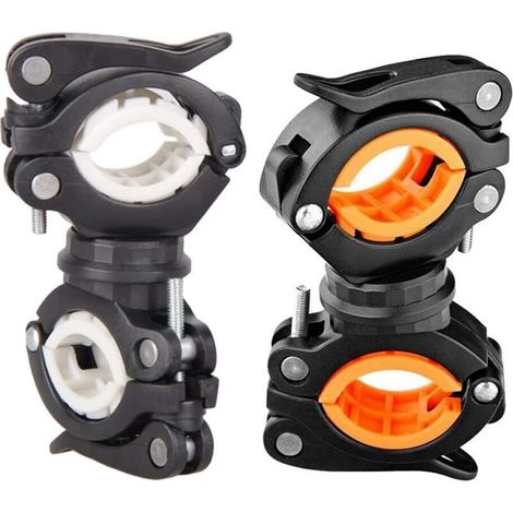 2 Pcs Pince à Vélo Lampe de Poche Orange et Blanc, Support d'éclairage de vélo Rotatif à 360°, Lampe de Poche pour Vélo, Universel Clip Lampe Torche V (1/5)