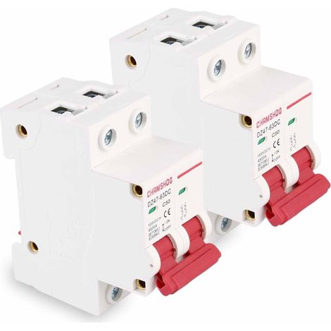 JSSEVN - Paquete de 2 disyuntores DZ47-50Z-2P, 1000V 50A, disyuntor fotovoltaico, disyuntor de CC, disyuntor solar, para iluminación doméstica (1/5)