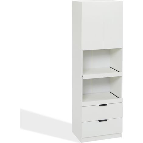 Armadio alto da cucina bianco 59,5 x 45 x 200 cm con ante, ripiani aperti e cassetti HOMVRA (1/5)
