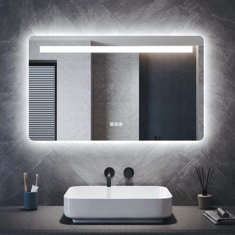SONNI Wandspiegel Badspiegel mit Steckdose, Doppel-LED-Beleuchtung Badspiegel mit Anti-Beschlag 3 Lichtfarben und Memory-Funktion, 800 x 600 mm