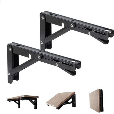 Equerre Pliable, 90 Degrés Équerre Étagère Murale, Support Console Pliable, Support Etagere Murale pour Garage Cuisine Chambre Salle, Métal, 2 Pièces, Noir (1/4)