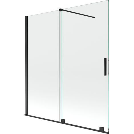 Mexen Velar 2-Flügel-Badewannenwand Regulierbare 150 x 150 cm, transparent, Schwarz - 896-150-000-01