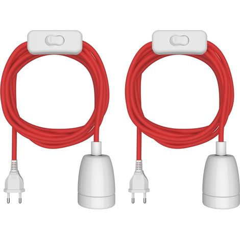 2 pièces Câble textile, Interrupteur, Douille E27, 3 m, Porcelaine, Max 300W, Intérieur
