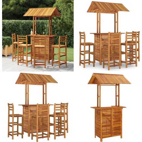 Set da Bar per Giardino 5 pz in Legno Massello di Acacia - Tavolo da giardino - Sgabelli da bar