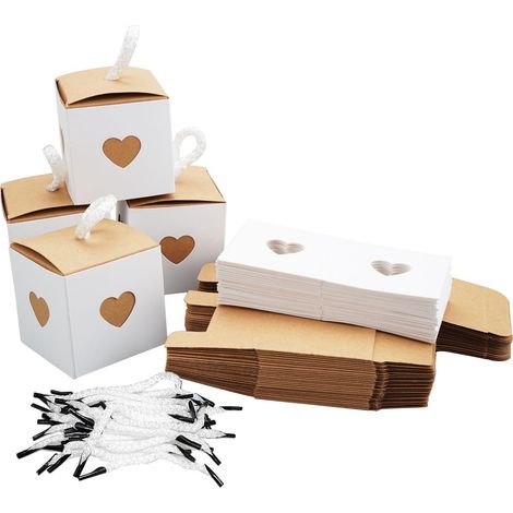 30 Pièces Petite Boite Cadeau Blanche et Marron avec Coeurs, 5.5x5.5x5.5 cm Mini Coeur Kraft Emballage Cadeau, Mini Coeur Boite Kraft Boite, pour Mariages, Anniversaire, Fête (1/5)