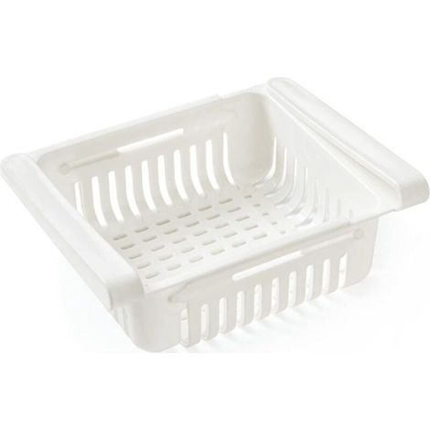 Égouttoir, panier de rangement de cuisine, paniers de rangement réglables, de cuisine, organiseur de tiroir coulissant pour réfrigérateur, blanc (1/5)