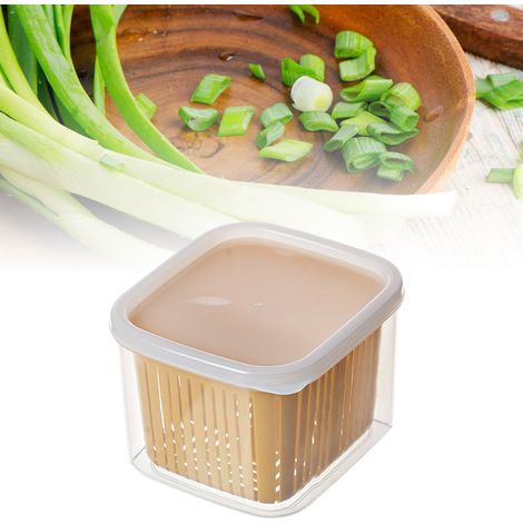 Boîte de rangement pour fruits et légumes à 2 compartiments pour réfrigérateur, idéale pour les oignons, le gingembre, l'ail et les oignons jaunes. (1/5)