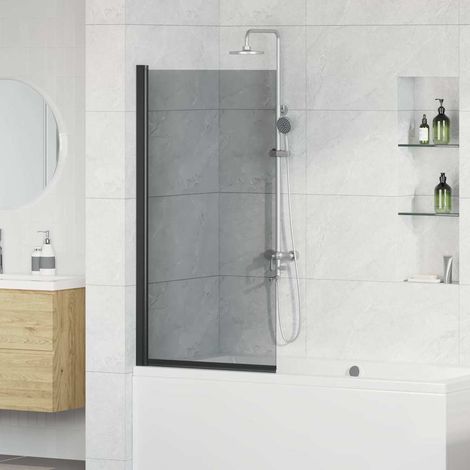 Bad-Duschschirm Schwarz 68 x 130 cm Gehärtetes Glas