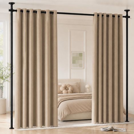Séparateur intérieur réglable, tringle à rideau de sol, séparateur intérieur, 122-305 cm x 71-180 cm, tringles à rideaux séparés sans rideau, pour salon et chambre à coucher, noir (1/5)
