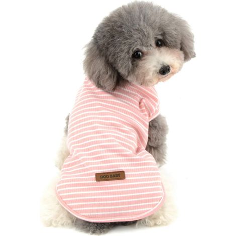 Gilet à rayures roses pour chien, vêtement à manches courtes pour animal de compagnie, printemps-été