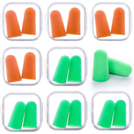 Bouchons d'oreilles en mousse souple, lot de 8 paires, réduction de bruit de 31 dB, avec boîte de rangement pour la protection auditive, le sommeil, le travail et les études. (1/5)