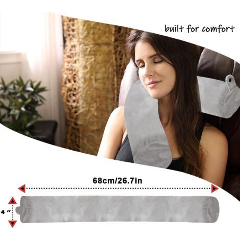 Oreiller de voyage, oreiller cervical en mousse à mémoire de forme, pliable pour les personnes dormant sur le côté, oreiller cervical pour avion, voiture, train, bureau (gris) (1/4)