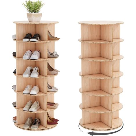 Schuhschrank 6 Ebenen Akaber, für 18 Paar, 360° drehbar, Massivholz Design, 138x59 cm, für Eingang & Flur (1/5)
