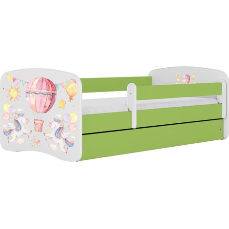 Lit enfant et junior 70 x 140 cm avec tiroir et barrière amovible, motif Ballons, vert (1/4)