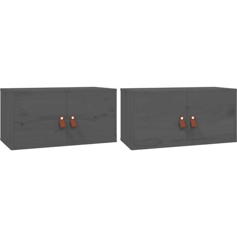 Lote de 2 armarios de pared de madera de pino maciza 60 x 30 x 30 cm almacenamiento decorativo estilo rústico gris 020048375 (1/5)