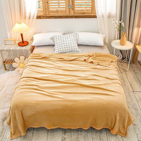 Couverture En Fleece Corail - 100 x 150 cm - Pour Lit Simple - Jeté Climatisation Léger Toutes Saisons - Jaune - 1 Pièce (1/5)