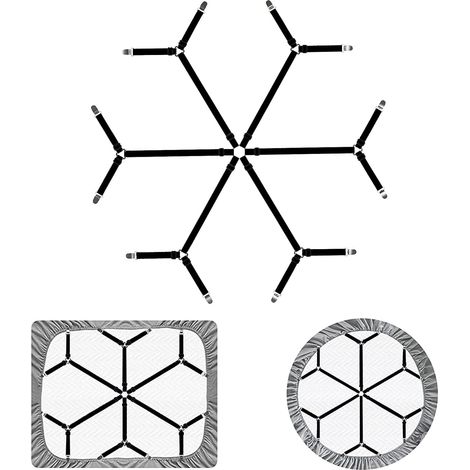 Attaches pour draps-housses, système de fixation réglable à 3 points de fixation sur 6 côtés, convient à tous les matelas ronds et carrés (noir) (1/5)