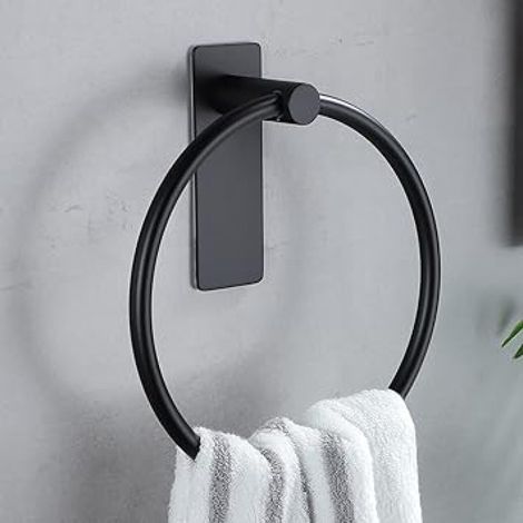 Anneaux porte-serviettes ronds auto-adhésifs pour accessoires de salle de bain, noirs (1/5)