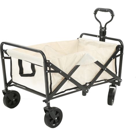 Chariot de camping pliable à quatre roues, portable, en tissu Oxford, pour pique-nique et pêche, jaune. (1/5)
