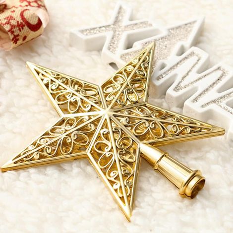 Weihnachtsbaumstern, 15 cm große Weihnachtsbaumspitze mit hohlem, goldenem Kunststoff-Pentagramm, Weihnachtsbaumstern für Weihnachtsbaumschmuck, Partydekoration – 1 Stück (1/3)