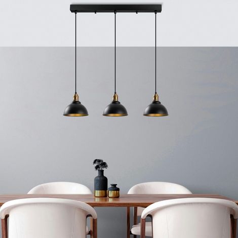 Suspension îlot cuisine – 3 lampes noir et or SILE (1/5)