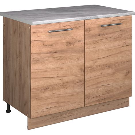 Spülenunterschrank Fame-Line, Goldkraft Eiche/Goldkraft Eiche, 100 cm, AP Marmor, Vicco (1/5)