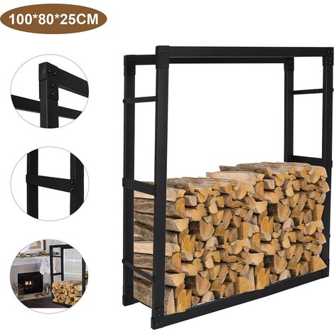 Wolketon étagère à bois de cheminée aide à l’empilage 100×80×25 cm en métal résistant aux intempéries rangement pour bois de chauffage (1/5)