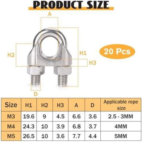 20 serre-câbles en acier inoxydable de 5 mm de diamètre, adaptés aux câbles de 5 mm de diamètre. (1/4)