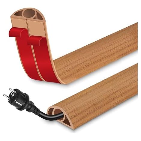 Passage de Cable au Sol adhésif goulotte - 3 cm x 3 m Bois Brun Petit Cache-câble Les Câbles, Cable Flexible en PVC pour, Rainures pour Fils faciles à découper