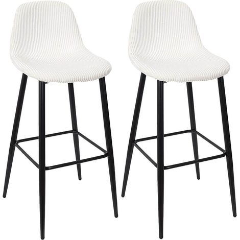 Altobuy – Lot de 2 tabourets de bar en velours côtelé crème – Hauteur d'assise 70,5 cm – Structure MDF avec rembourrage mousse PU – Pieds métal noir (1/5)