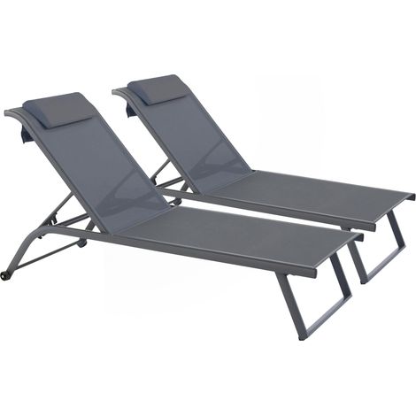 Lot de 2 bains de soleil inclinable avec roues gris