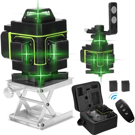 Livella laser autolivellante a 360°, livella laser verde 4D con 16 linee, linee verticali e orizzontali, batteria ricaricabile da 21500 mAh, IP54, telecomando per dispositivi mobili, livelle laser con (1/5)