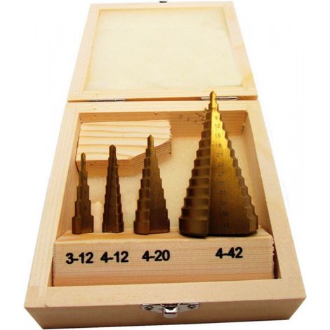 Trade Shop - KIT 4 STÜCK KONISCHE HSS-STUFENFRÄSER 4-42 MM KONISCHE STUFENFRÄSER VERGRÖßERUNG -