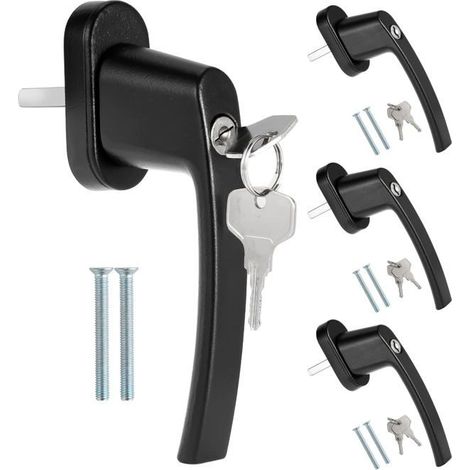 Lot de 4 poignées de fenêtre verrouillables aluminium 35 mm - sécurité enfant et anti-effraction (1/5)