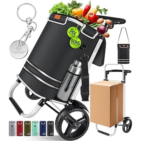 Chariot de courses pliable KESSER® d'une capacité de 56 L et d'une charge maximale de 50 kg Sac de courses 3 en 1 avec compartiment isotherme et sac bandoulière Chariot de courses pliable avec compa (1/4)