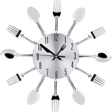 Horloge murale DIY en acier inoxydable couverts silencieux pour cuisine décoration originale avec fourchette couteau et cuillère design moderne