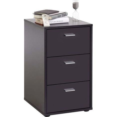 Table de Chevet 3 Tiroirs Design "Gania" 62cm Noir (1/3)