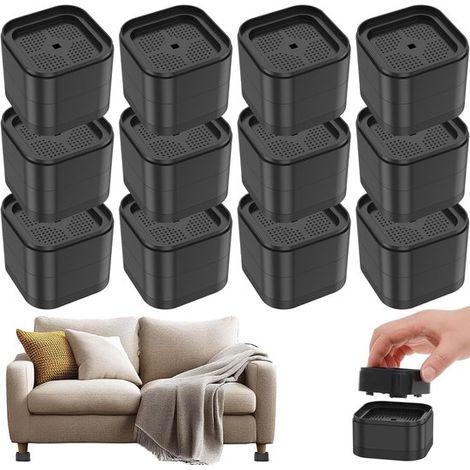 Lot de 24 rehausseurs de meubles – 3,5 cm – Empilables – Noirs – Canapé, lit, lave-linge – Stabilité et hauteur (1/5)