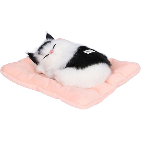 Poupée Chat Noir et Blanc Simulée en Sommeil avec Son et Coussin - Jouet Interactif pour Animaux (1/5)