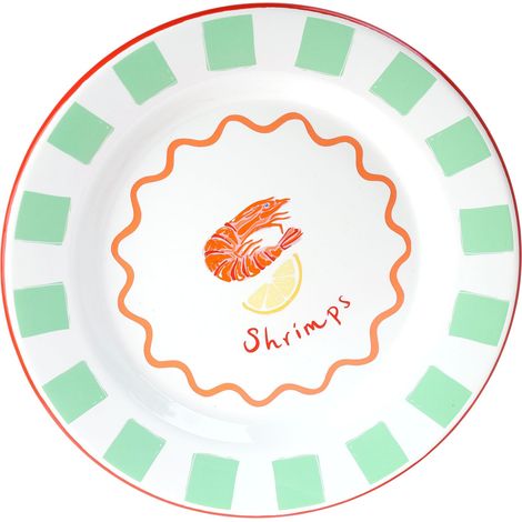 Assiette à Dîner Émaillée Faite Main 25cm avec Design Crevette, Incassable (1/3)