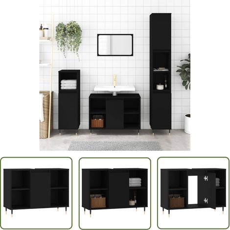 The Living Store Badschrank Schwarz 80x33x60 cm Holzwerkstoff - Badeschrank - Holzwerkstoff - Schwarzer Schrank - Badezimmermöbel - Unterschrank (1/5)