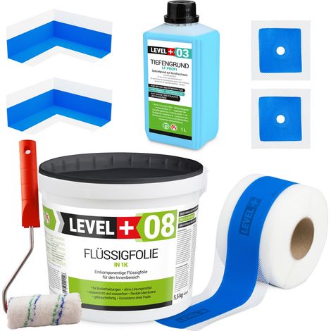 LEVEL+ Dichtset für Duschabdichtung Bad Dichtband Flüssigfolie 5,5kg SET291 (1/4)