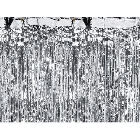 Cortina de fiesta PartyDeco plateada de 90x250cm (1/4)