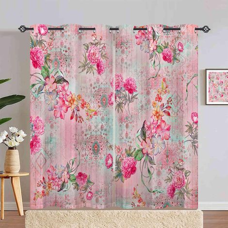 Rideau Occultant Aquarelle Plante Fleur Rideau Thermique Isolant Draperies Intérieurs Tenture Opaque à Oeillets pour Maison Chambre Salon Fenetre 2 Pièces L 140 x H 240 cm - 140L X 240H cm (2 Panneaux (1/5)