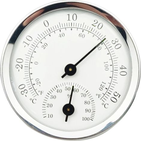Thermomètre-hygromètre analogique d'intérieur blanc pur, mesure l'humidité et la température. (1/4)